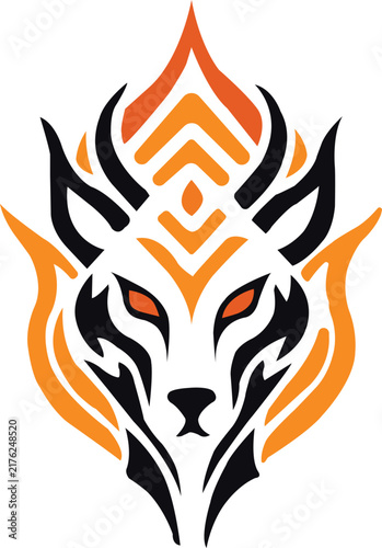 Modern Abstract Wolf Logo Design with Geometric Fire Symbol