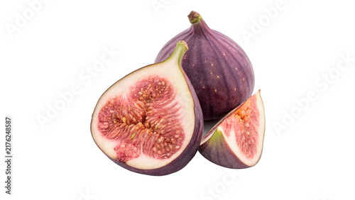 Fresh ripe cut purple fig fruits isolated on transparent background organic sweet exotic food element