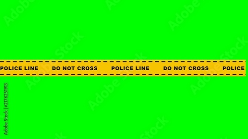 Yellow Police Line Do Not Cross Tape on Green Screen