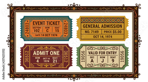 Vintage Event Tickets Set Isolated on Transparent Background