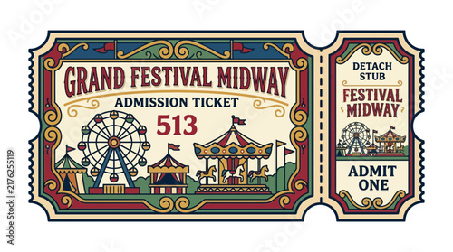 Vintage Grand Festival Midway Admission Ticket - Carnival Fun