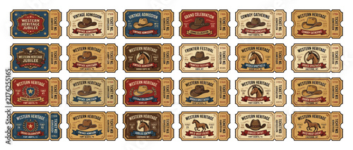 Vintage Western Ticket Collection Isolated Transparent Background