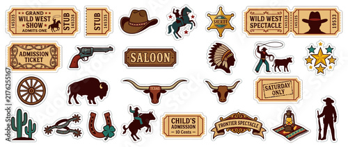Wild West Collection: Cowboy, Bison, Cactus, Sheriff Star, Saloon, Tickets