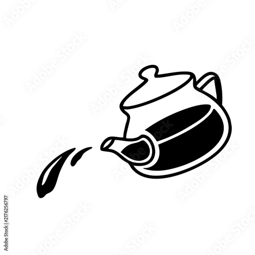 紅茶を注ぐ　シンプルモノクロイラスト