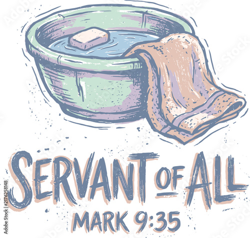 Illustration of a wash basin with soap and towel symbolizing servant leadership and humility