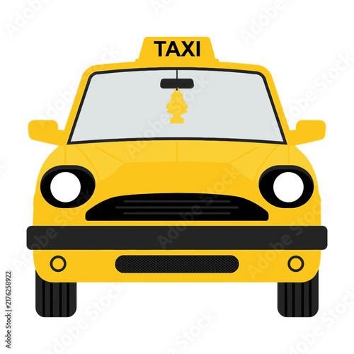 Front view yellow taxi cab illustration on white background