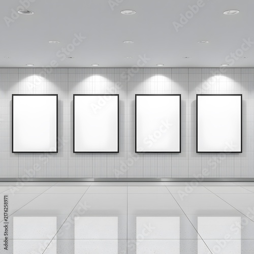 Modern Minimalist Art Gallery Interior with Four Blank Picture Frames