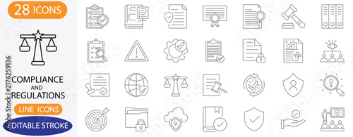 Compliance and regulations icon line icon set, Editable Stroke Icons.