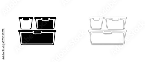 Set of storage containers with lids vector icon filled and outline, closet organizer boxes set symbol.