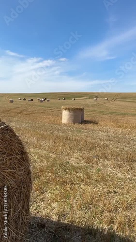Hay Bales In Field Under Blue Sky Video
