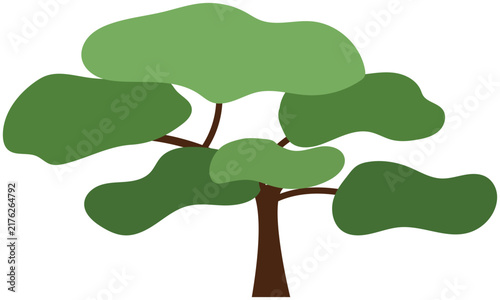 Wide green canopy tree flat vector illustration isolated