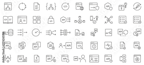 Api Connection elements icon set vector in editable stroke.