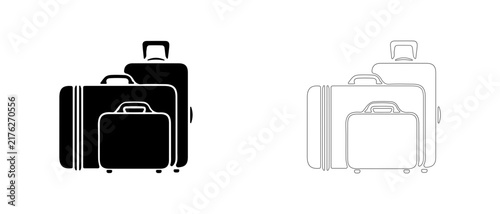 Set of travel suitcases luggage vector icon filled and outline, baggage set and travel storage symbol.