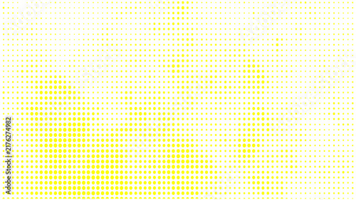 Minimalist white background with yellow circle dots. Modern yellow halftone dot pattern abstract background.