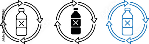 Plastic bottle recycling and zero waste ecological process vector icon set