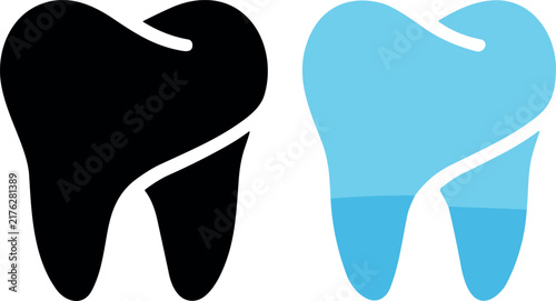 Healthy molar tooth vector icon in black and blue color set