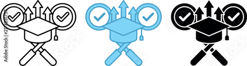 Academic achievement and successful graduation success growth vector icon set
