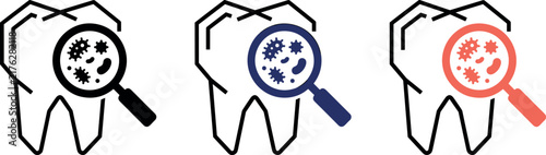 Dental bacteria inspection and tooth decay diagnosis vector icon set