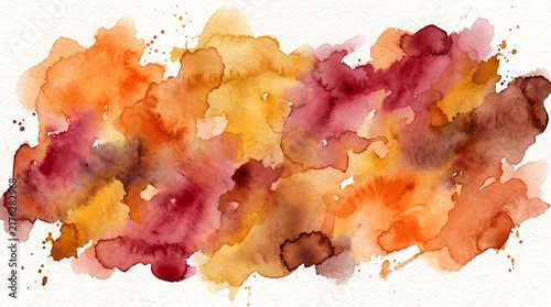 Vibrant abstract watercolor background featuring warm autumn colors like orange, red, and yellow with organic textures.