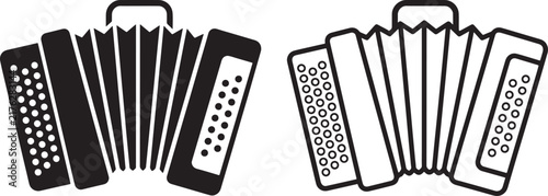 Konstfotografi Two accordion icons, solid black silhouette and outline style musical instrument