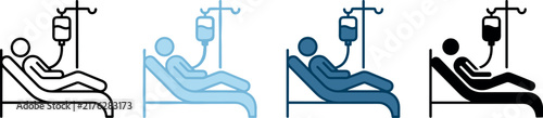 Hospital patient receiving intravenous drip therapy in bed medical care vector illustration
