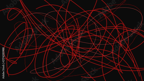 Quadro su tela Abstract red chaotic scribbles and tangled lines on a solid black background rep
