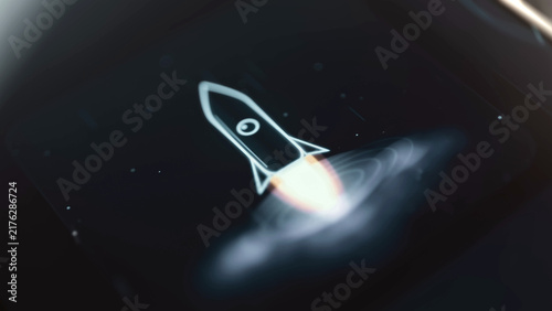 Konstfotografi White spacecraft emits brilliant orange exhaust plume