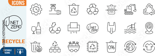 Net zero recycle icons. recycle icon set, trash icon set, earth icon set