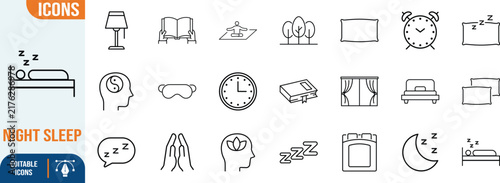 Night sleep bedtime routine icons. bed icon set, clock icon set, moon icon set