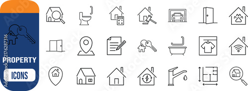 Real estate vector icons set. house icon set, keys icon set, magnifying glass icon set
