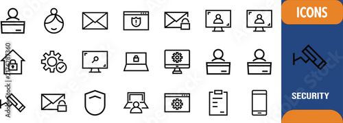 Security icons collection online. camera icon set, shield icon set, computer icon set