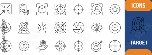 Target focus goal icons. target icon set, people icon set, dollar icon set
