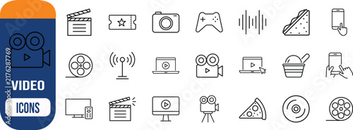 Video streaming and entertainment icons. clapperboard icon set, camera icon set, video camera icon set