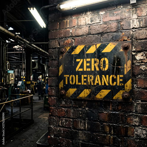 Zero Tolerance Warning Sign in Industrial Factory Setting