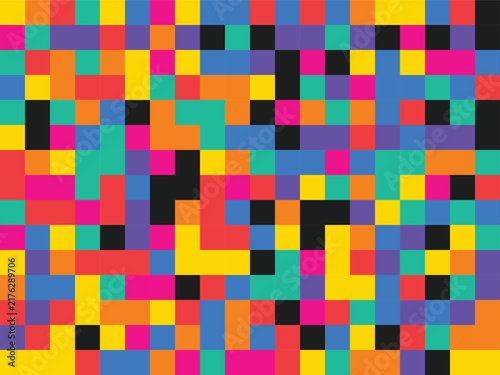 Pixel art mosaic background featuring colorful geometric squares designed for modern digital branding and creative web wallpaper.