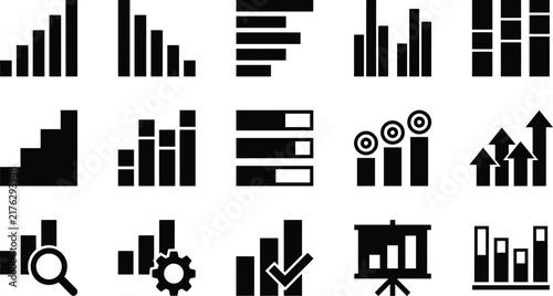 Business Bar Chart Infographic Vector Icon Set for Analytics