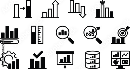 Business Data Analytics and Bar Chart Metrics Icon Set