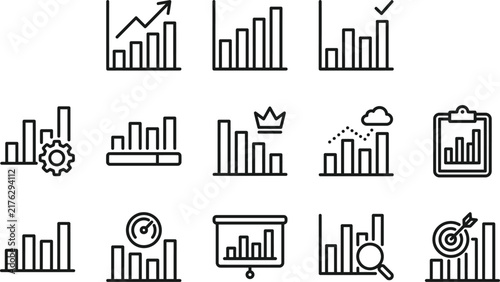 Business Growth Line Icon Set with Data Analytics Graph Vectors