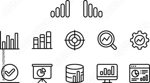 Data Analytics Line Icons Set for Business Dashboard