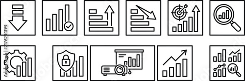 Financial Chart and Graph Data Analysis Business Icon Set