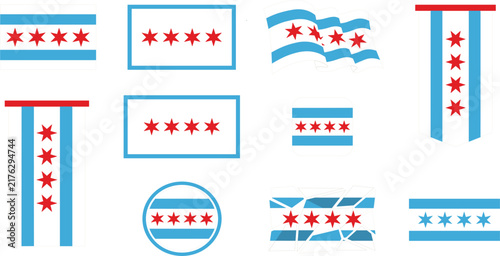 Chicago city flag vector illustration set with diverse patriotic layout designs and banners