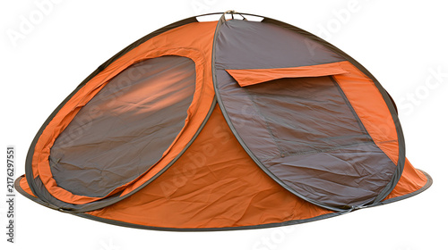 Fotografía Orange and grey pop up camping tent with circular doors