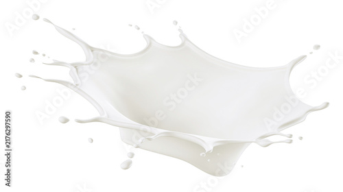 Foto Dynamic white milk splash with liquid droplets and smooth flowing ripples