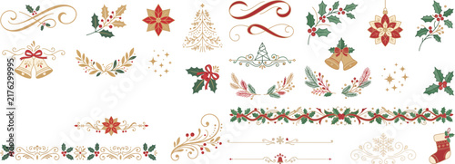 Christmas decorative floral elements borders and wreaths collection