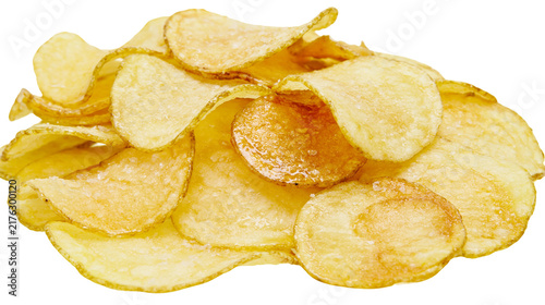 Cuadro en lienzo Golden crispy potato chips with salt crystals