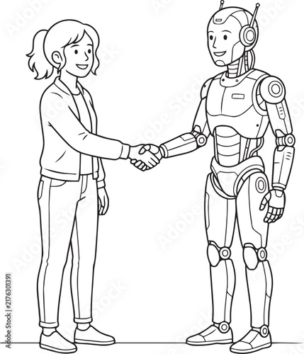 Young woman shaking hands with a robot