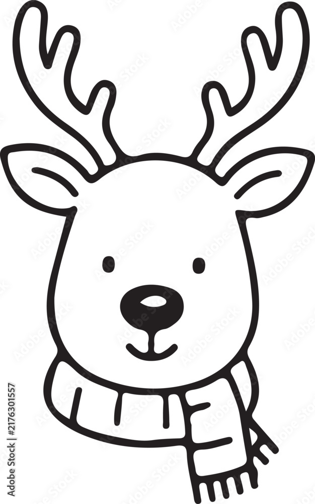 Obraz premium Illustrated Reindeer Head with Scarf Isolated