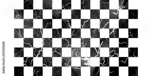 Closeup of art brush watercolor painting checkered black and white racing flag blown in the wind isolated on white.