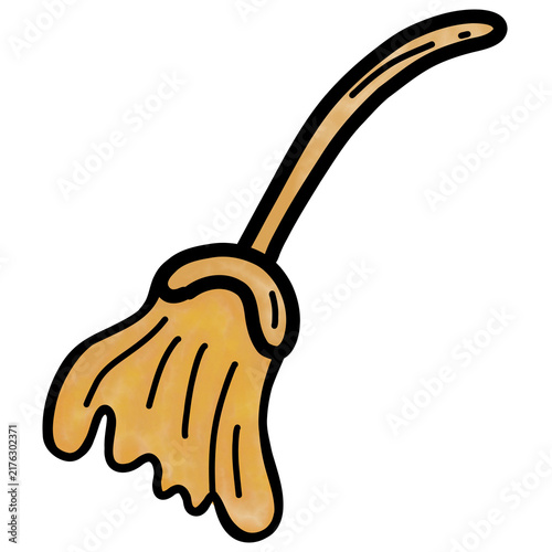 Halloween Witch Broom Hand Drawn Doodle Illustration