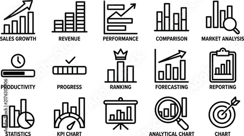 Business KPI Analytics and Data Performance Icon Set